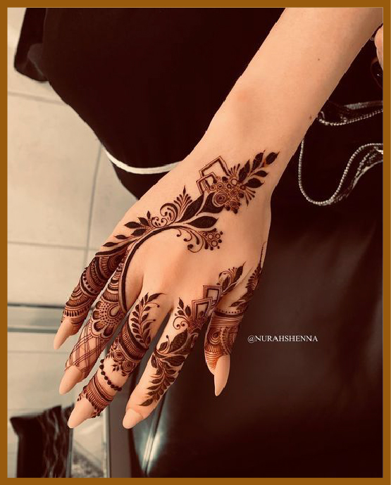Aesthetic Petal Styled Back Hand Mehndi Design